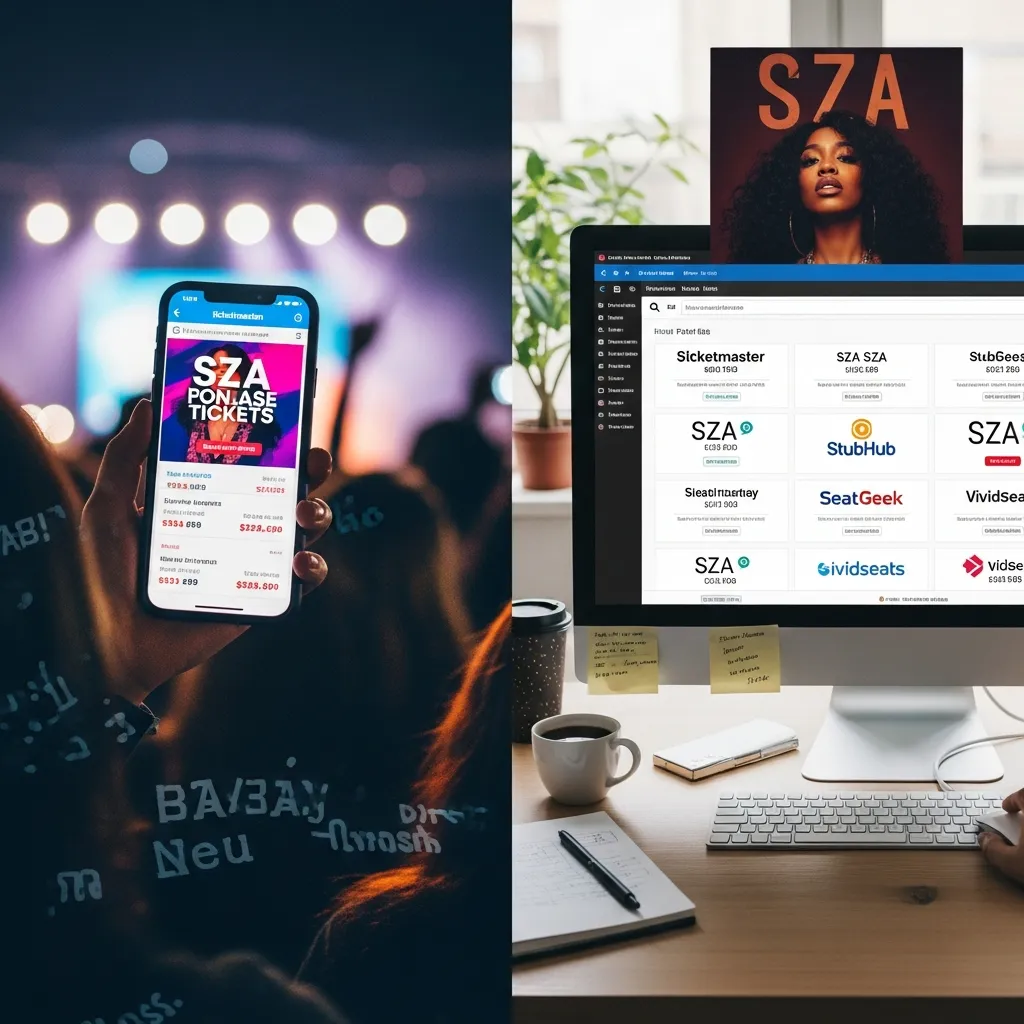 Comparison chart of SZA concert ticket platforms showing features, prices, and availability