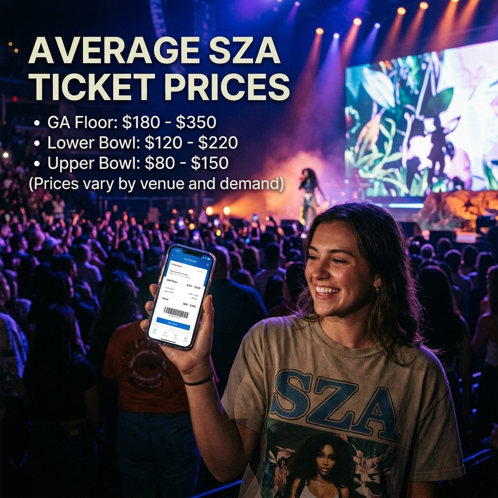Music fans attending a packed SZA concert with stage lighting and live entertainment